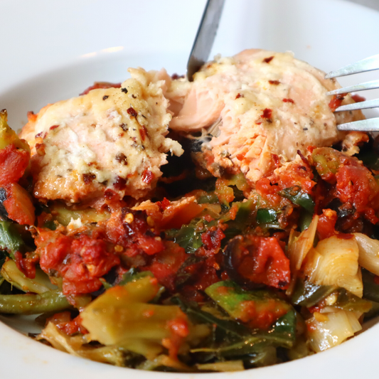 Salsa 4 Ways - Salmon & Salsa on a Bed of Green Vegetables