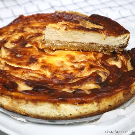 Baked Vanilla Cheesecake with Caramel Swirl