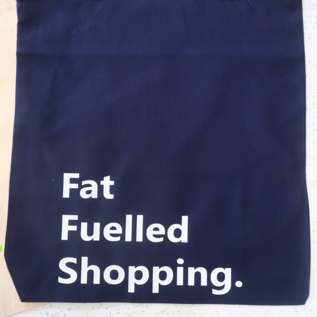'Fat Fuelled Shopping' Tote Bags - Two Pack (Navy or Natural) - Keto Fitness Club