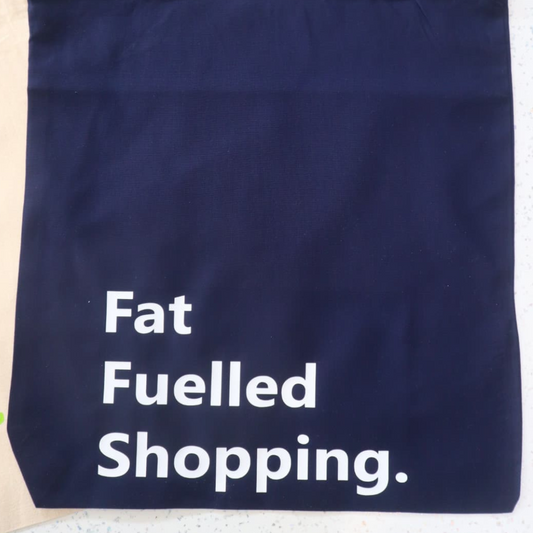 'Fat Fuelled Shopping' Tote Bags - Two Pack (Navy or Natural) - Keto Fitness Club